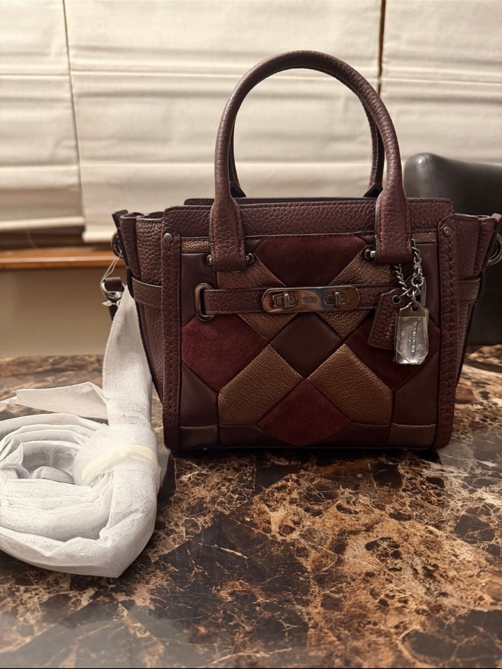 NWT COACH SWAGGER 21 WITH CANYON QUILT (55511) OXBLOOD/BRONZE/DARK GUNMETAL